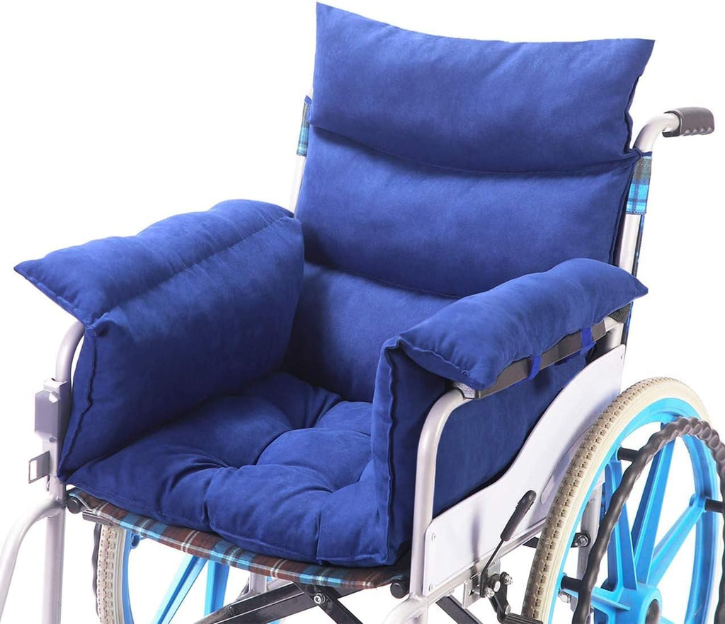 Wheelchair Cushions，Pressure Pain Relief Accessories with Armrest Covers. Supports Coccyx & Back, Non-Slip. Fits 18" Wheelchair with Full Arms, Blue.