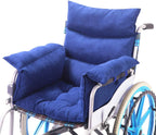 Wheelchair Cushions，Pressure Pain Relief Accessories with Armrest Covers. Supports Coccyx & Back, Non-Slip. Fits 18" Wheelchair with Full Arms, Blue.