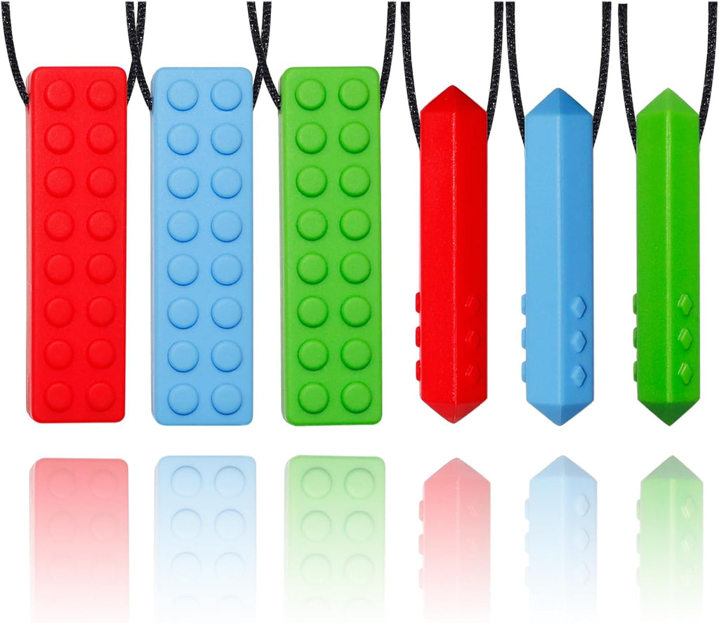 Chew Necklaces for Sensory Kids, 6 Pack Chewy Necklaces for Autism and ADHD, Silicone Pendants Chewies for Baby Teething, Chewing Necklaces for Toddler Boys and Girls