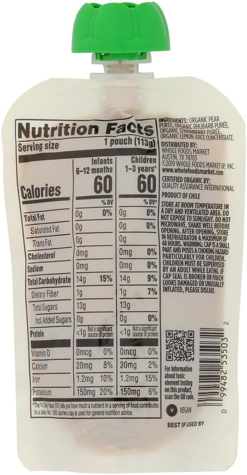 365 by Whole Foods Market Organic Pear Strawberry Rhubarb Baby Food Sgl, 4 OZ