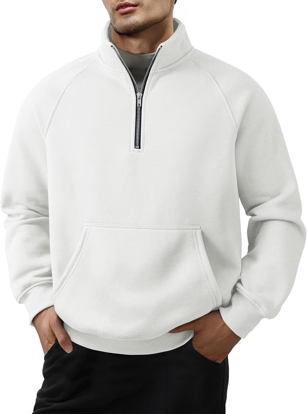 JMIERR Men's Fleece Quarter Zip Pullover Sweater Casual Cotton Fall Winter Family Outfit Warm Mock Neck with Pockets