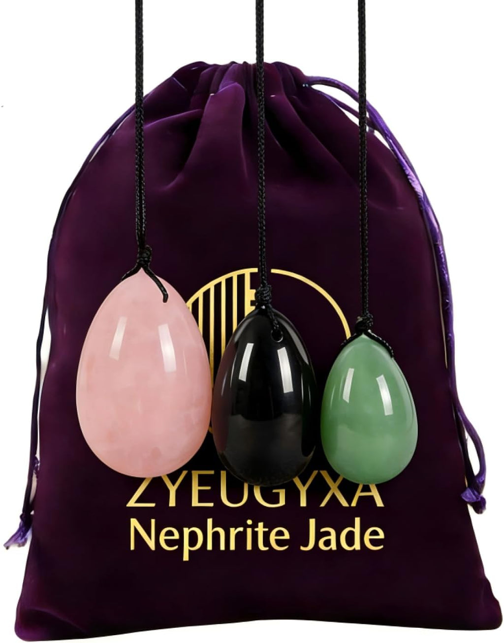3pcs Natural Obsidian Stone Egg,Drilled Jade Egg Massage Stone for Women Body Exercise Train Crystal Massage Balls Relax