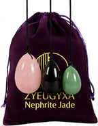 3pcs Natural Obsidian Stone Egg,Drilled Jade Egg Massage Stone for Women Body Exercise Train Crystal Massage Balls Relax