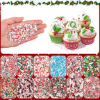 DIYASY 180g Fake Christmas Sprinkles, 6.35 oz Mini Faux Sprinkle Xmas Polymer Clay Slices Non-Edible for Crafts Art DIY Cake Decoration Plastic Slime Card Filler Nail Supply 12 Styles