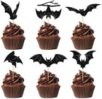 24Pcs Halloween Cupcake Toppers Black Glitter Bat Halloween Cupcake Picks for Halloween Theme Baby Shower Kids Birthday Party Cake Decorations Supplies - A