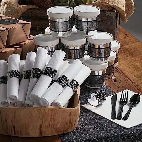 Hoffmaster Caterwrap Heavyweight Cutlery Combo, Fork/spoon/knife/napkin, Black, 100/carton