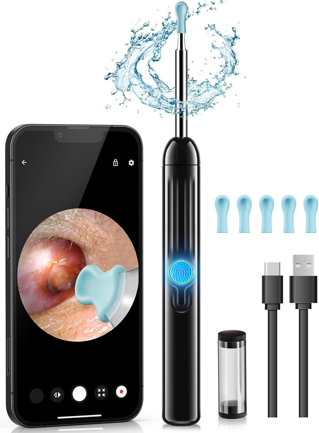 Jegoat Ear Wax Removal, 1080P HD Scope and 6 LED Lights, Ear Cleaner with Camera, Ear Cleaning Kit - Earwax Remover Tool with 5 Spoon (Onyx)