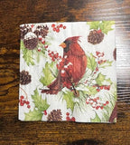 IHR Ideal Home Range Cocktail Napkins Disposable 3-Ply Paper Party Napkin Pack, 5" x 5", Cardinals In Holly, 20-Count