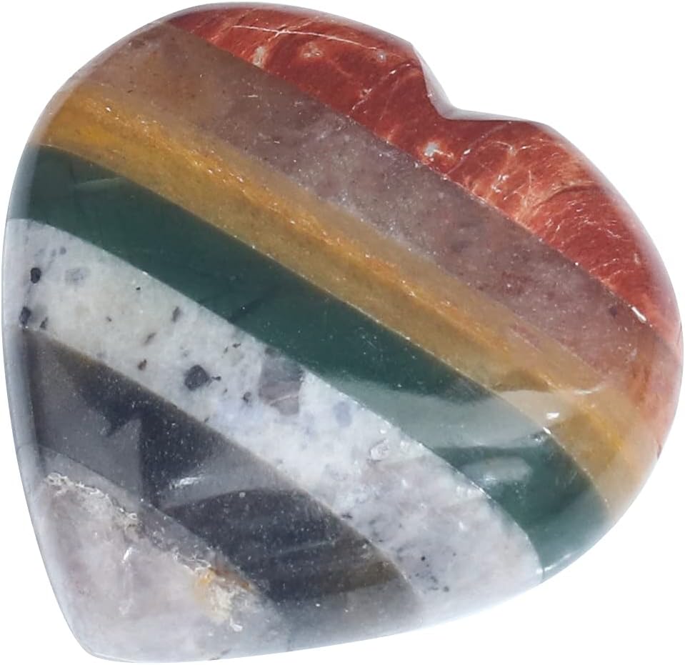 Crocon 50mm 7 Chakra Heart Stone Big Heart Shape Puff Stones Set 450+ Carats Pocket Crystal Healing Tumble Collection Palm Worry Stone Good Luck Charm Meditation Gift Craft Home Decor