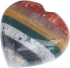 Crocon 50mm 7 Chakra Heart Stone Big Heart Shape Puff Stones Set 450+ Carats Pocket Crystal Healing Tumble Collection Palm Worry Stone Good Luck Charm Meditation Gift Craft Home Decor