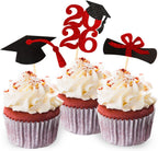 Class of 2026 Red Glitter Graduation Cupcake Topper, Food/Appetizer Picks for Graduation Party (24pcs)