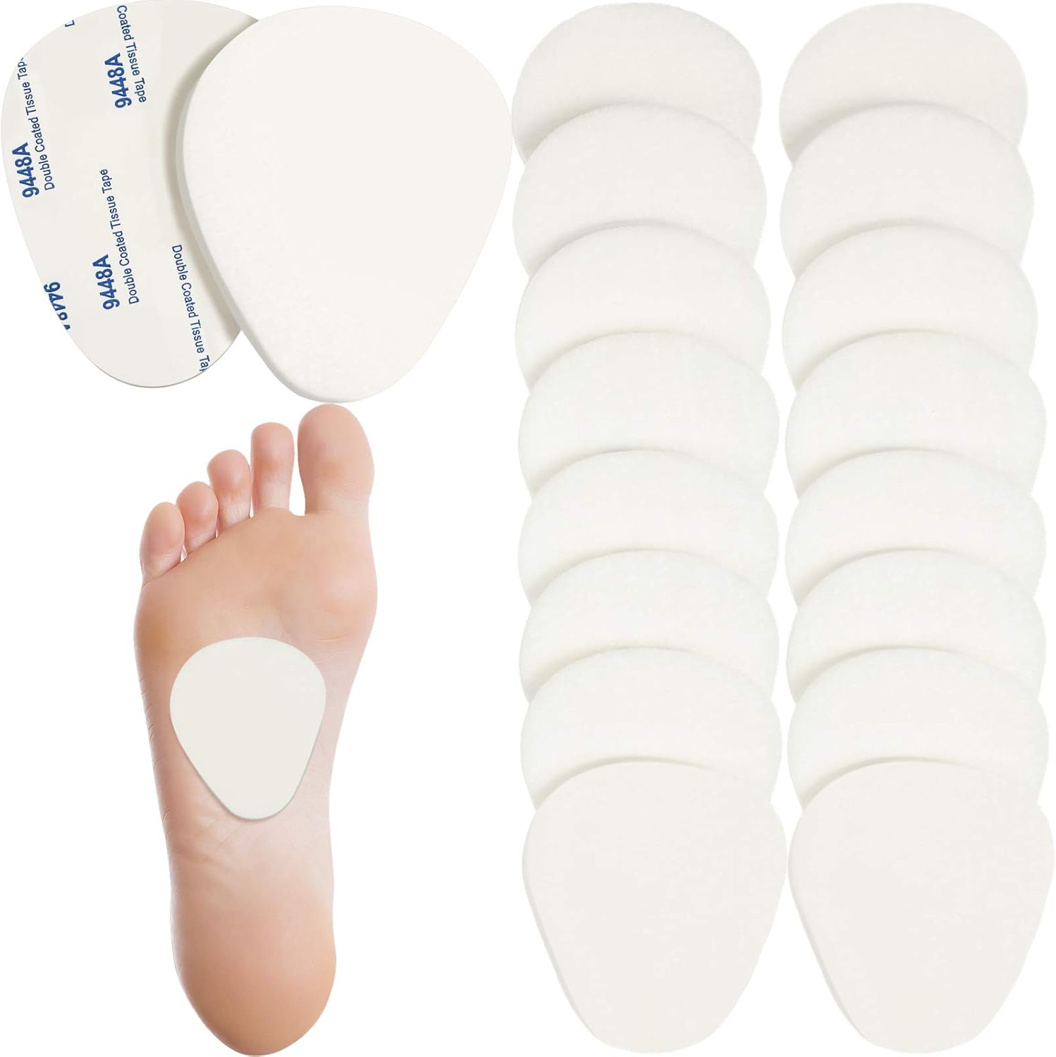20 Pieces Metatarsal Felt Pads Foot Insert Pads Ball of Cushion for Pain Relief Forefoot and Sole Adhesive Foam Accessories for Men and Women 1/4 Inch Thick(White)