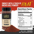 Lane's Ancho Chile Powder, 7.3 oz - All Natural Ground Ancho Chili Powder, Sweet & Smoky Flavor, Medium Heat, Made from Dried Poblano Peppers, Ideal for Mexican Dishes, Gluten Free Spice, Made in USA