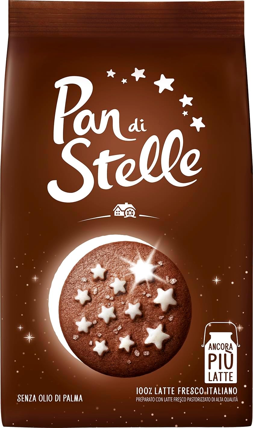 Mulino Bianco Pan di Stelle 12.35oz (350g) – Authentic Italian Cocoa Cookies with Chocolate and Sugar Stars – Perfect Snack or Coffee Companion – Made with Natural Ingredients