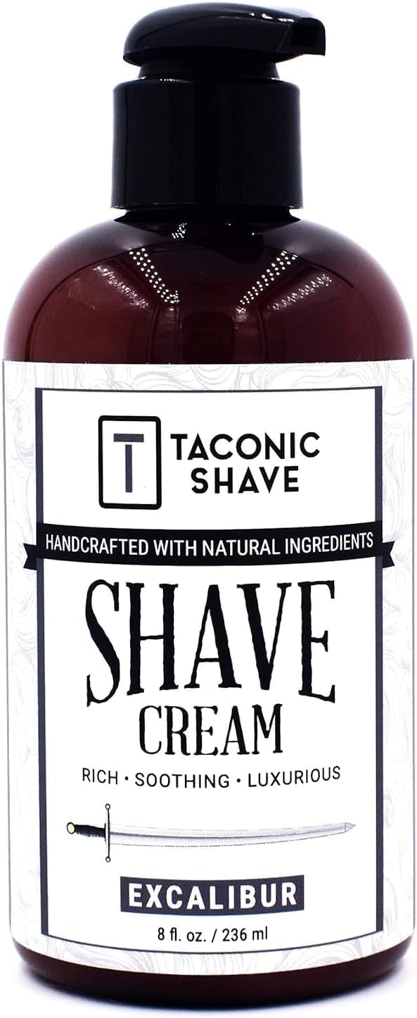 Taconic Shave, Natural Shaving Cream - Excalibur - Ultra-Rich High Lather Formula – Natural Shave Cream for Men in 8 oz. Pump Bottle – Scented Shaving Cream