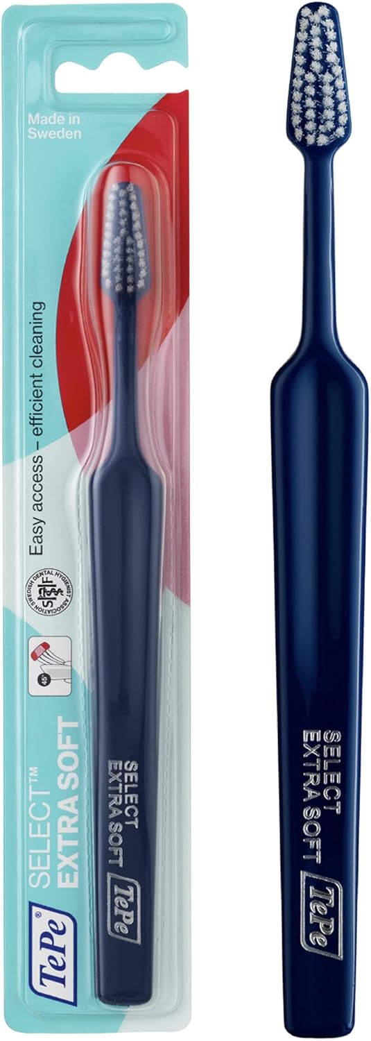TePe Select Extra Soft Toothbrush, Adult Extra Soft-Bristle Toothbrush with Tapered Head and Angled Neck, Pack of 1