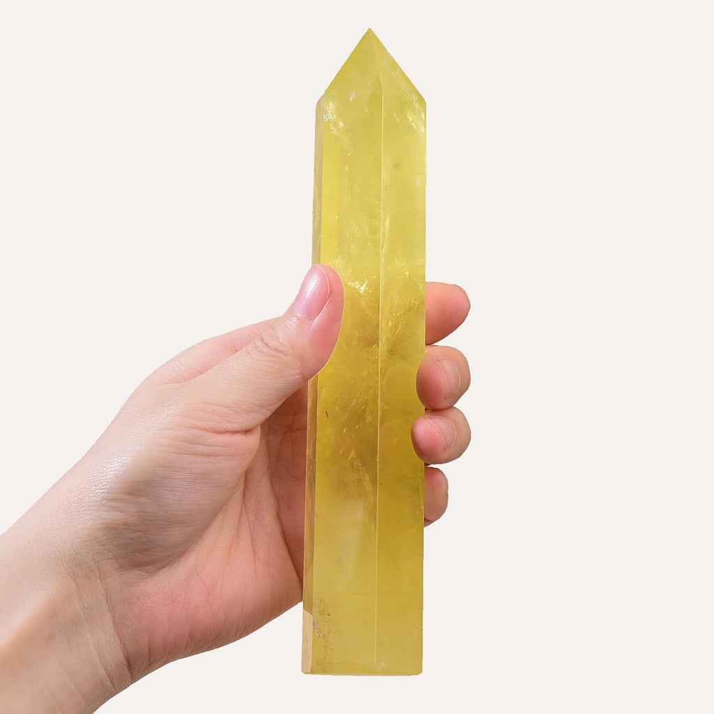 Large Natural Citrine Healing Crystal Wand 7.08-7.87" Natural Crystal Tower 6 Faceted Chakra Crystal Point Meditation Therapy Reiki Energy Stone Home Decor Collection Gift