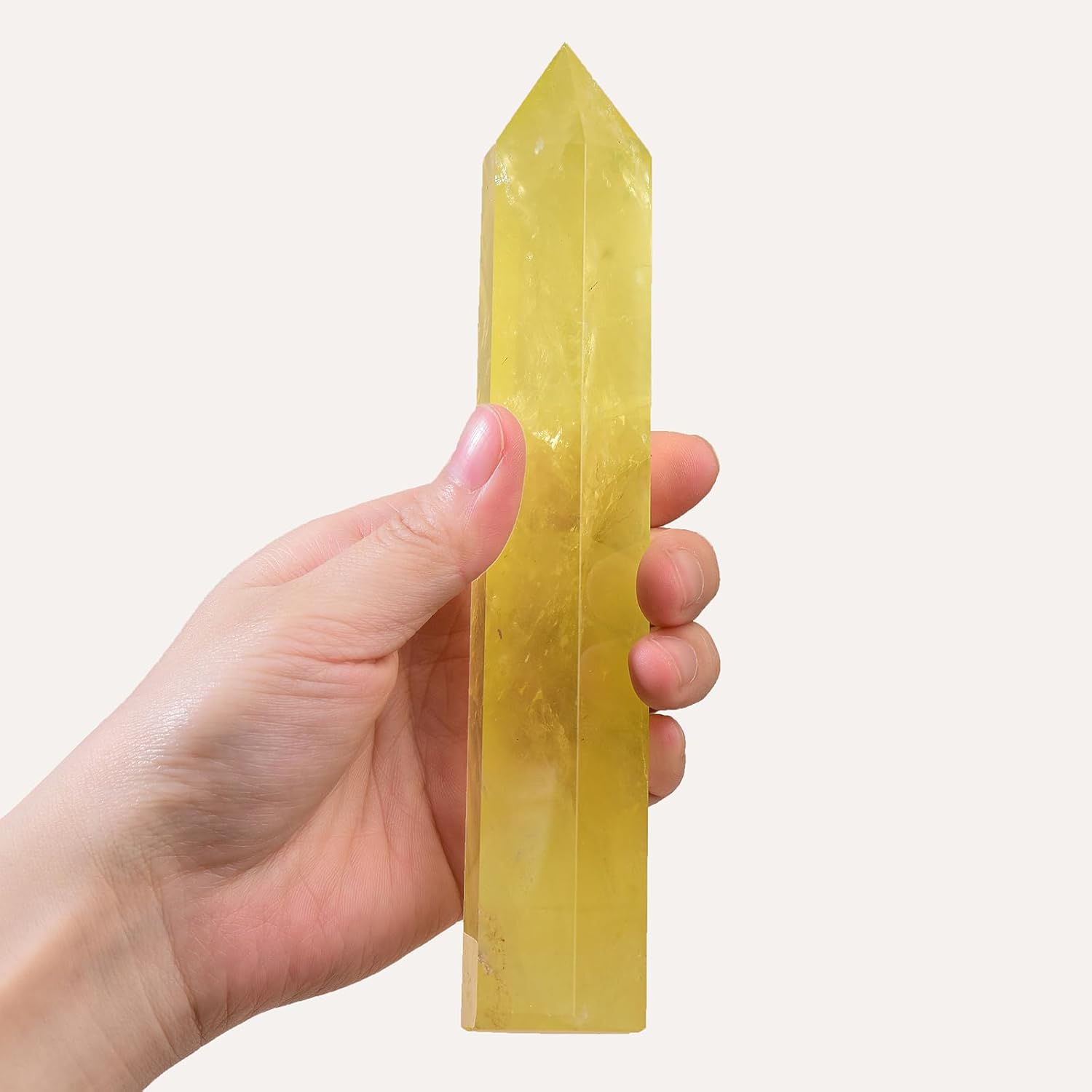 Large Natural Citrine Healing Crystal Wand 7.08-7.87" Natural Crystal Tower 6 Faceted Chakra Crystal Point Meditation Therapy Reiki Energy Stone Home Decor Collection Gift