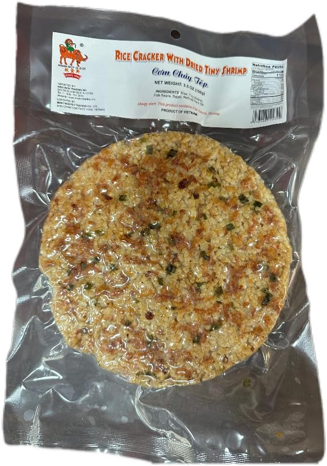 Rice Cracker with Dried Tiny Shrimp – Com Chay Tep, Crispy & Savory Vietnamese Snack, 3.5 oz