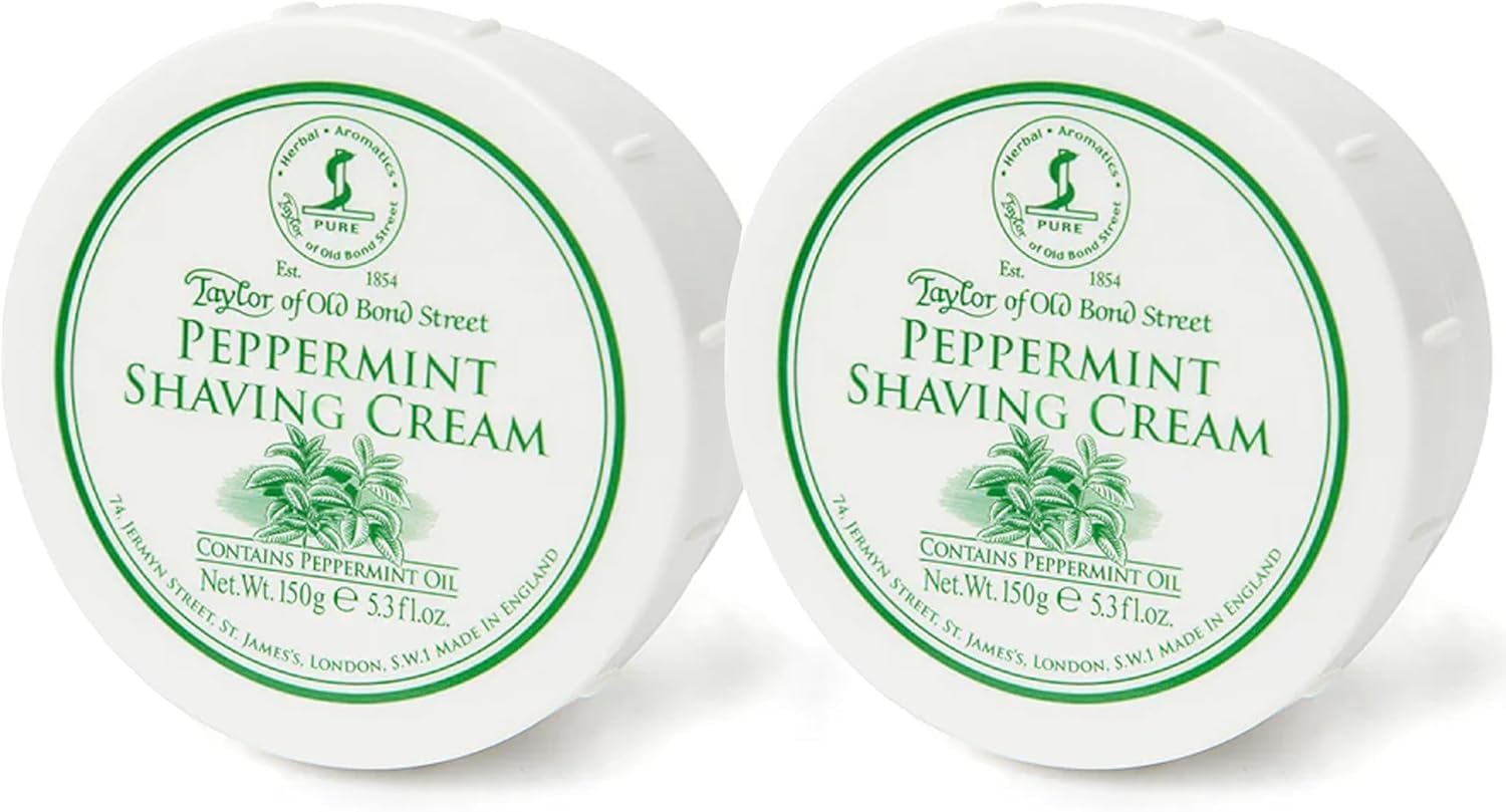 Taylor of Old Bond Street Peppermint Fragrance Shaving Cream Bowl 150g (2-Pack) – Rich Lather for Traditional Shaving