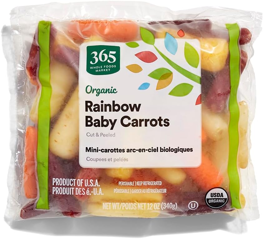 365 by Whole Foods Market, Organic Rainbow Baby Carrots, Cut & Peeled, 12 oz