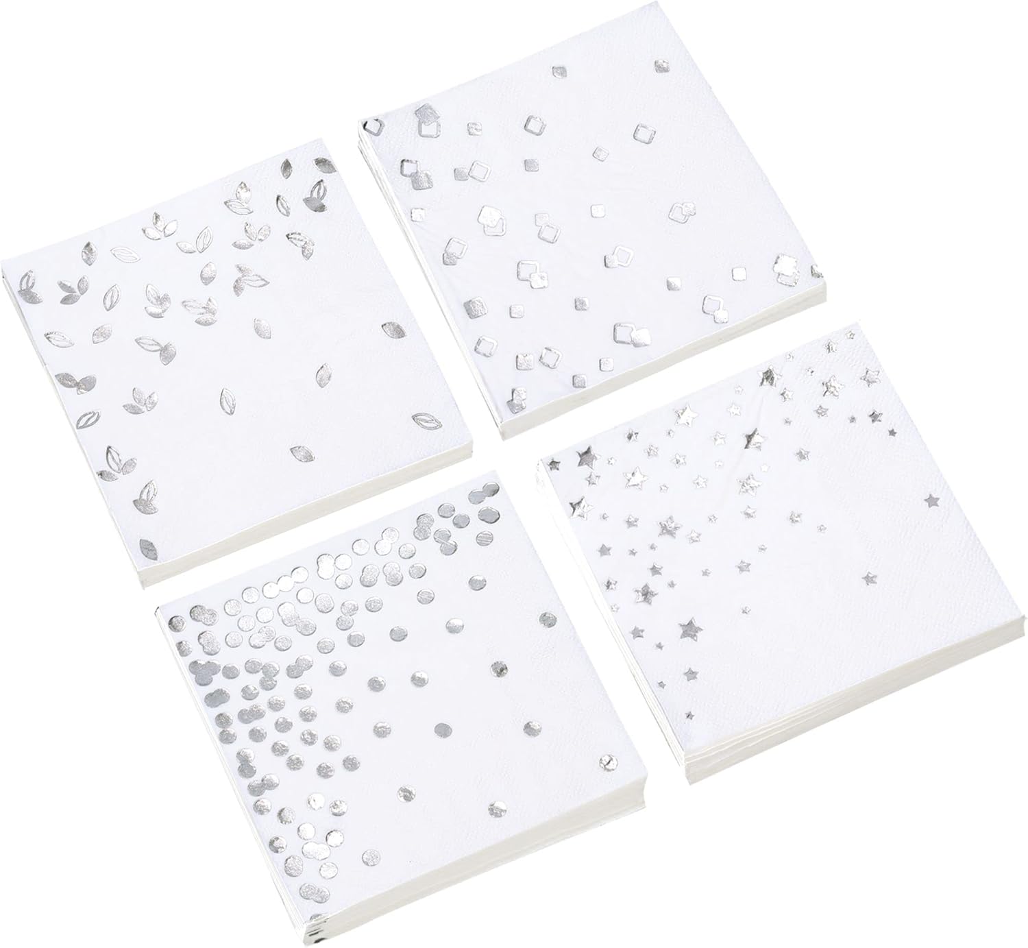 100 Silver Napkins - 4 Assorted Designs l 3-Ply Cocktail Napkins Paper Folded 5 x 5 Inches l Bar Napkins Disposable Party Napkin for Wedding Baby Shower Birthday (Assorted Pink)