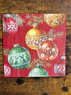 IHR Ideal Home Range Party Napkins Disposable 3-Ply Paper Lunch Napkin Pack, 6.5" x 6.5", Christmas Bubbles (Red), 20-Count