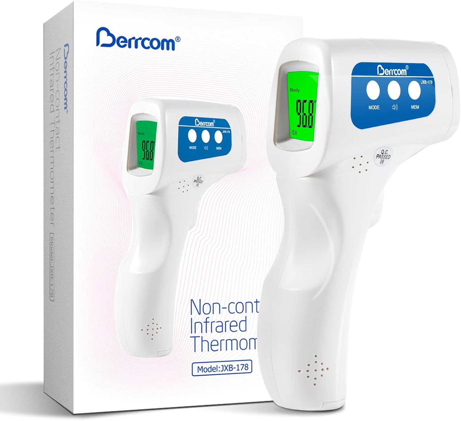 Berrcom Thermometer, 3 in 1 Contactless Infrared Fever Check Thermometer for Forehead, Ideal for Baby, Infant, Kids, and Adults, Batteries Not Included, JXB-178 (White)