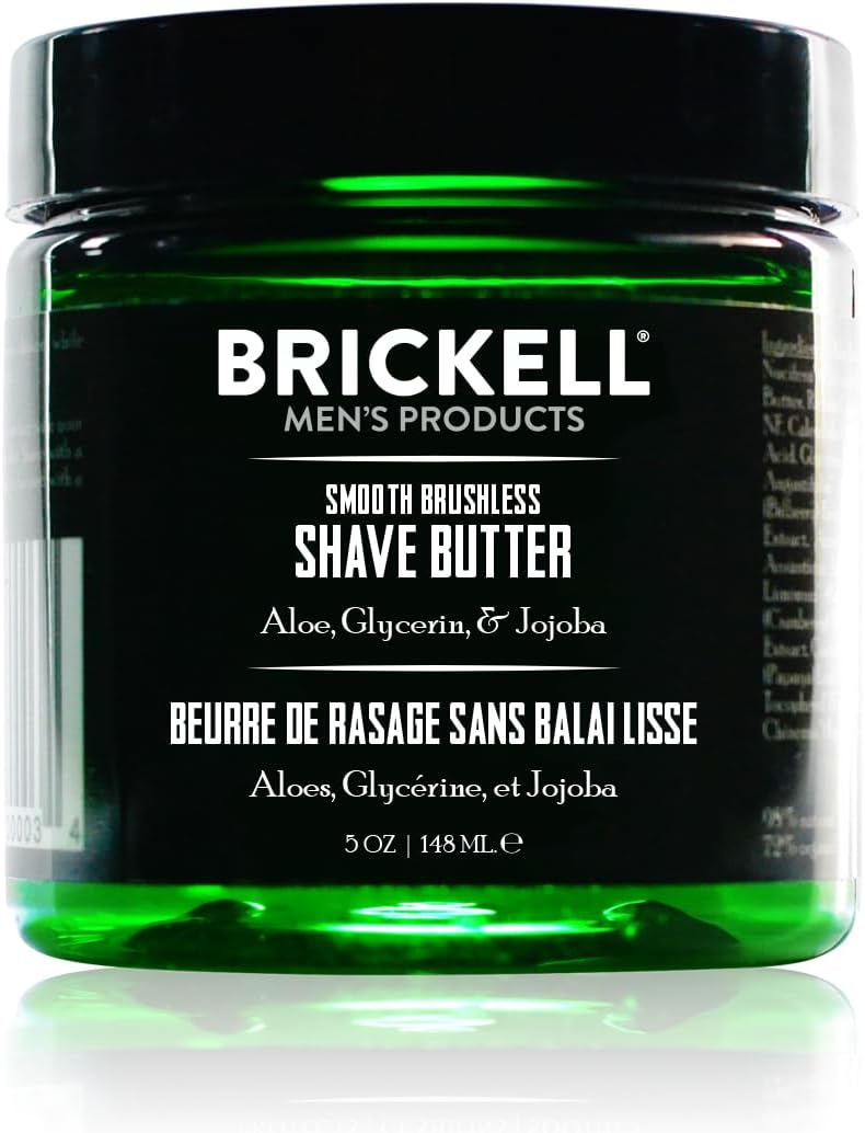 Brickell Men's Smooth Brushless Shave Butter for Men, Natural and Organic Smooth Shaving Butter to Fight Nicks, Cuts and Razor Burn, 5 Ounce, Unscented