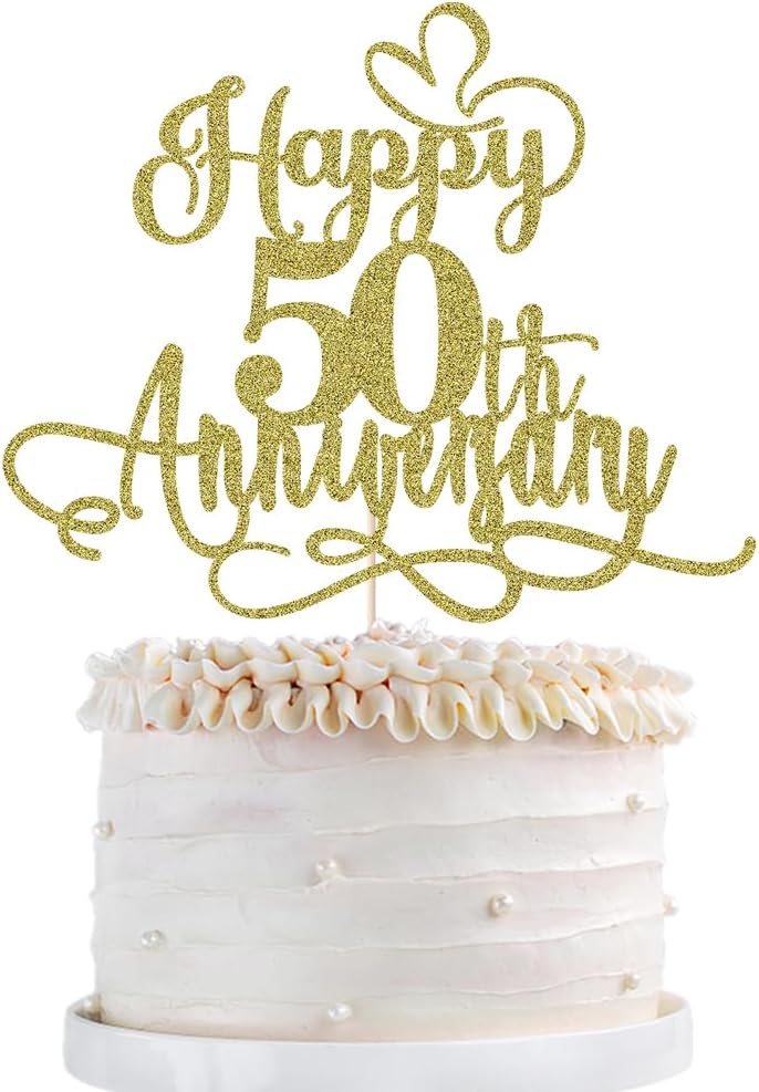 Gold Glitter Happy 50th Anniversary Cake Toppers- 50 Wedding Anniversary Party Decoration Ideas,Birthday Cake Decorations,50th Anniversary Party/Birthday Party Decorations