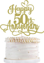 Gold Glitter Happy 50th Anniversary Cake Toppers- 50 Wedding Anniversary Party Decoration Ideas,Birthday Cake Decorations,50th Anniversary Party/Birthday Party Decorations