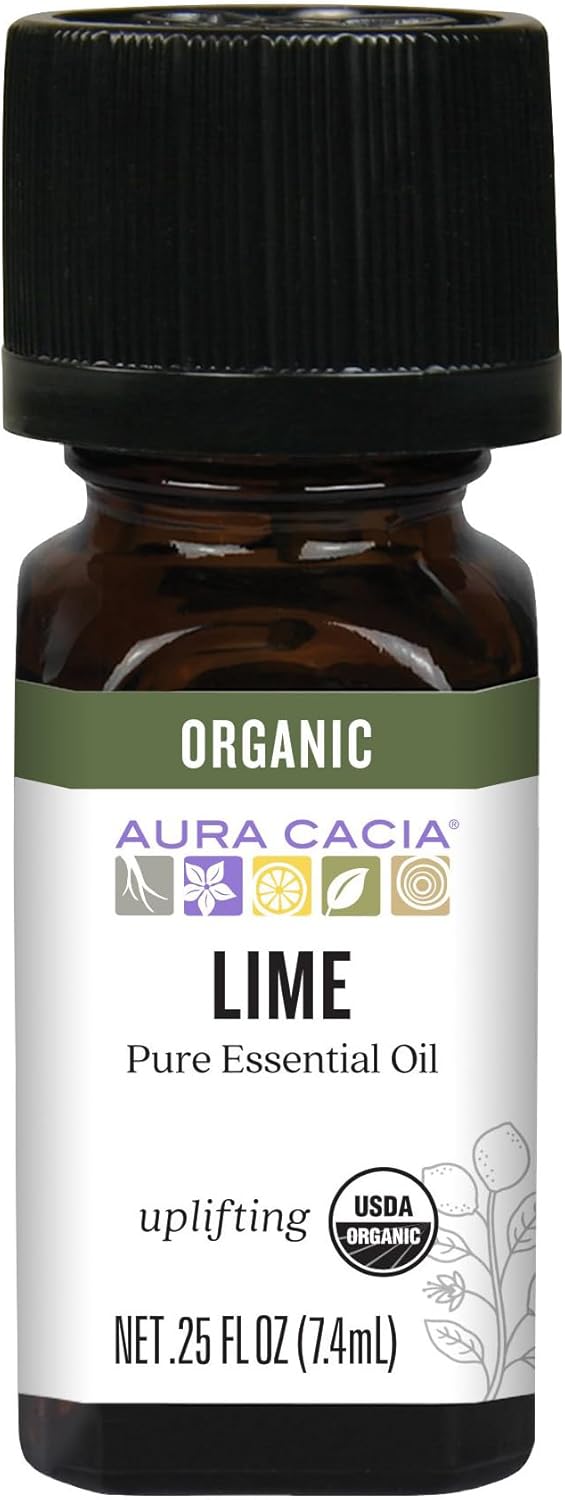 Aura Cacia Organic Distilled Lime Essential Oil, 100% Pure Citrus Aurantifolia Oil - Aromatherapy for Body Care, DIY Blends | 0.25 Fl Oz (Pack of 1)