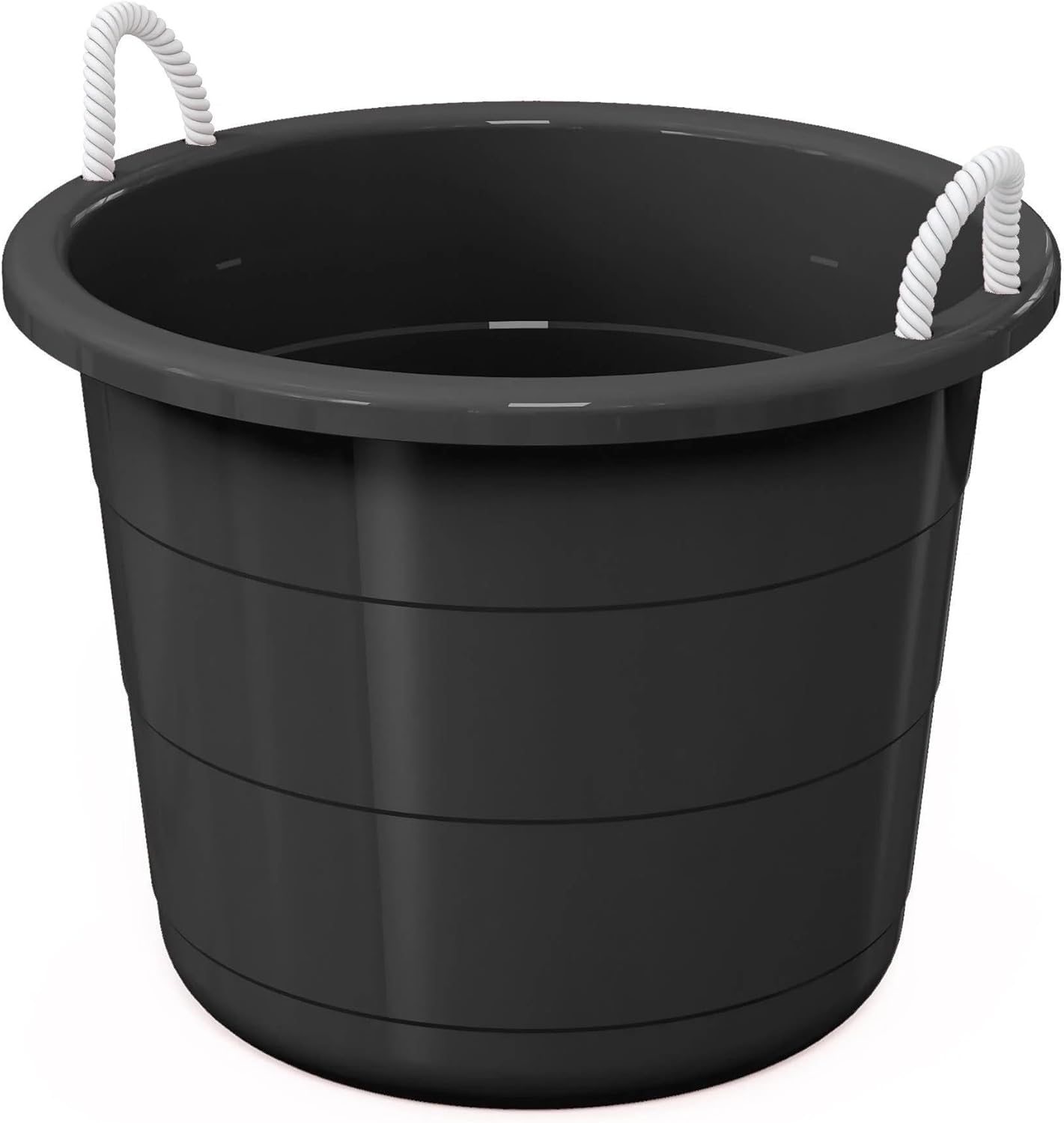 (Black) Flexible 17-Gallon Plastic Storage Tub with Rope Handles, Multi-Purpose Utility Bucket (1)