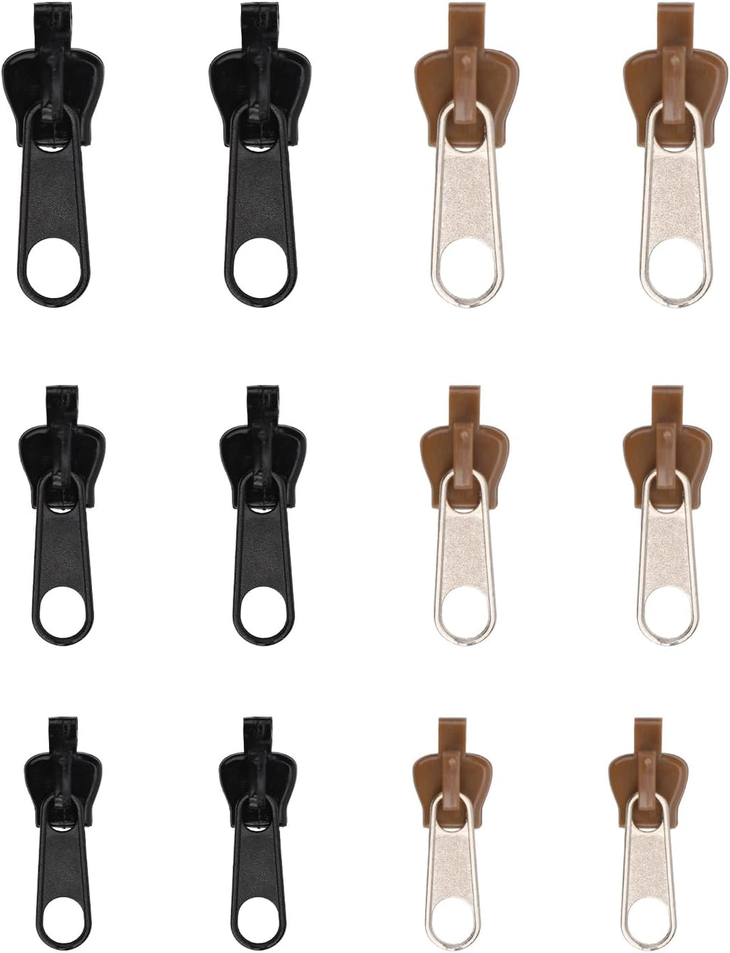 12pcs Fix Zip Puller, Zipper Fixer Detachable Zipper Repair Kit, Instant Tabs Pull Replacement Slider for Jacket Coat Luggage Backpack (Black, Coffee)
