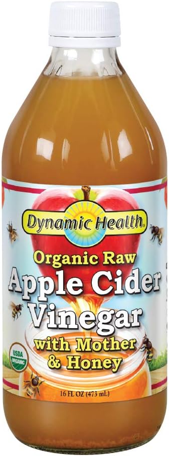 Dynamic Health Organic Raw Apple Cider Vinegar with Mother & Honey | Vegetarian, Non-GMO, No Gluten orArtificial Flavors | 16 FL OZ, Btl-Glass