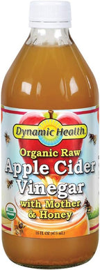 Dynamic Health Organic Raw Apple Cider Vinegar with Mother & Honey | Vegetarian, Non-GMO, No Gluten orArtificial Flavors | 16 FL OZ, Btl-Glass