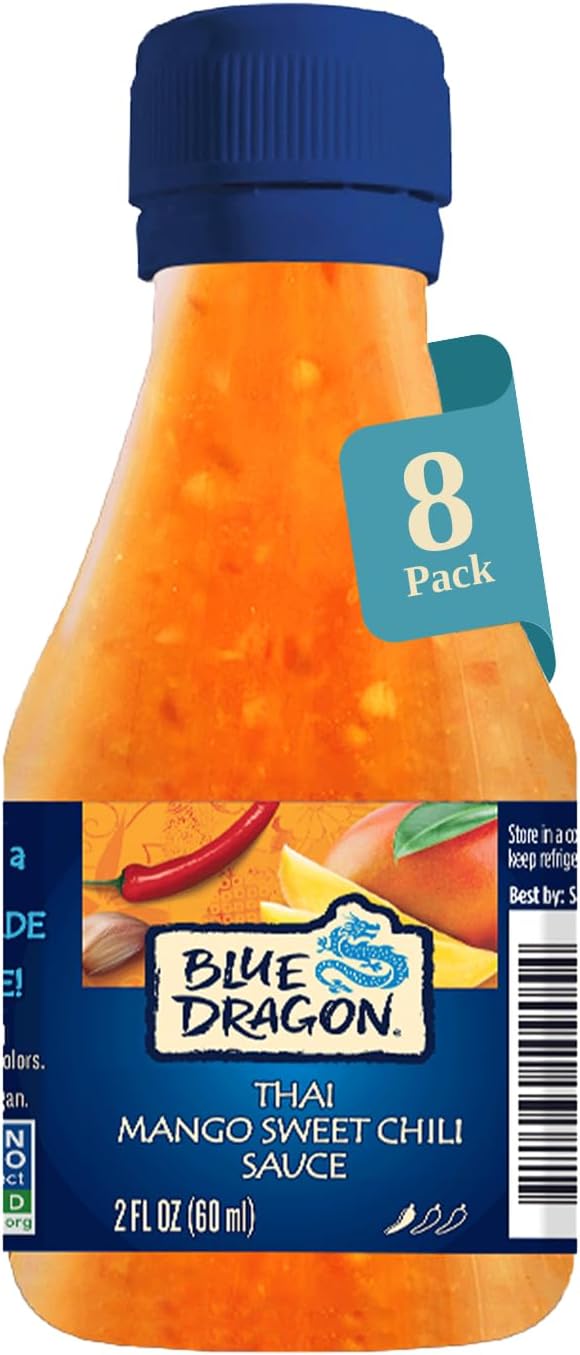 Blue Dragon Mini Mango Sweet Chili Sauce - 2oz (Pack of 8) - No Artificial Flavors Or Colors - Made with Mango, Red Chilies & Garlic - Vegan, Non-GMO Verified, Gluten Free - Dipping Sauce