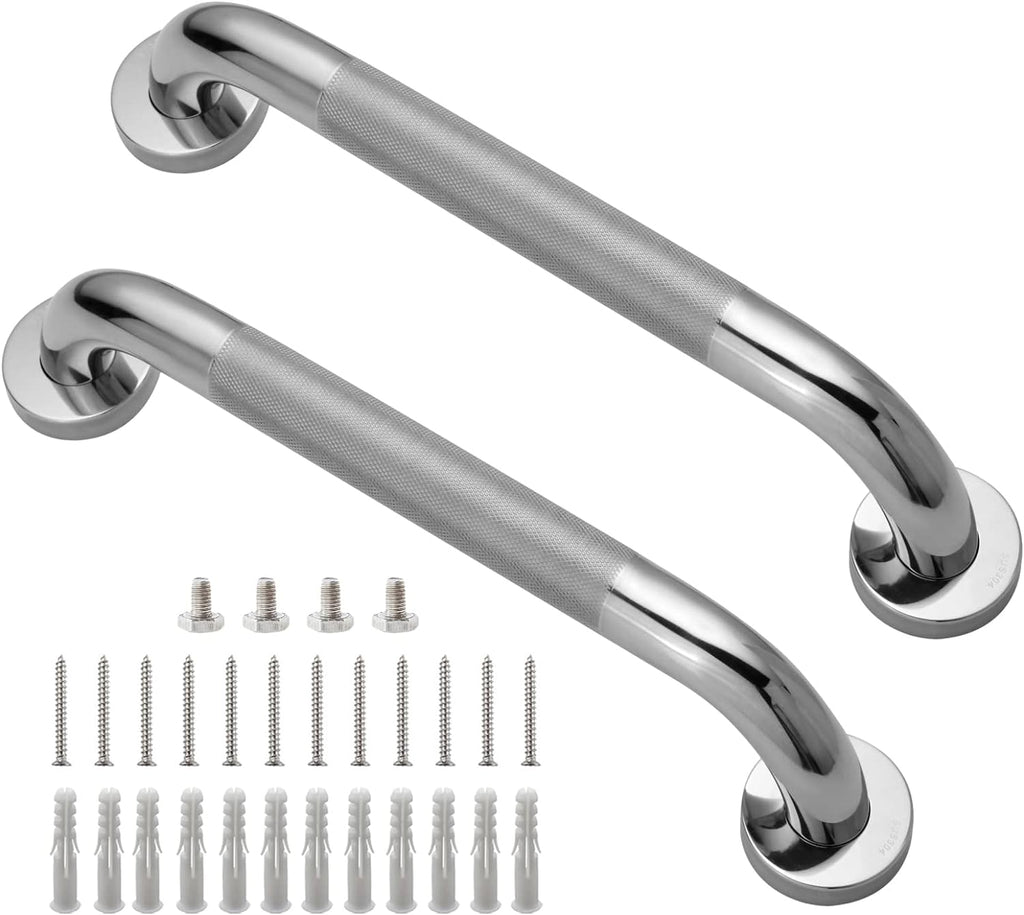 Rockgoya Shower Grab Bar, 2 Pack 12 Inch Bathroom Grab Bar, 304 Stainless Steel 1.25" Diameter Anti-Slip Handicap Grab Bar Support Shower Rail Senior Handrail Shower Safety Bar Handle