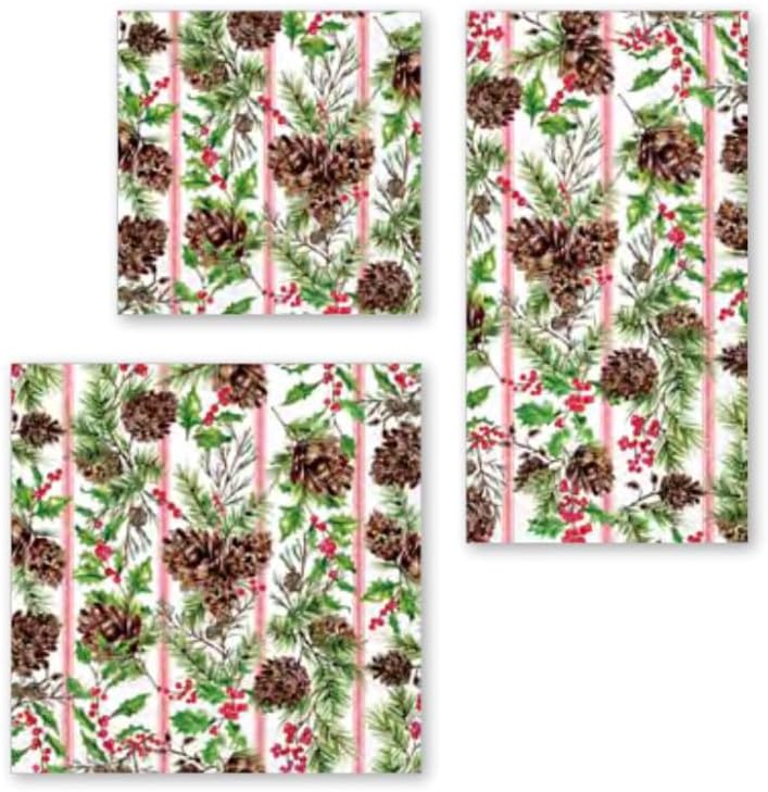 IHR Ideal Home Range Cocktail Napkins Disposable 3-Ply Paper Party Napkin Pack, 5" x 5", Pine Cone Stripe, 20-Count