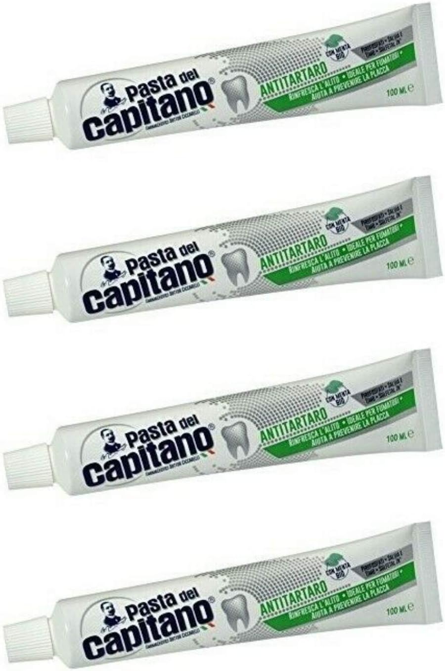 Pasta del Capitano Antitartaro Toothpaste 100ml 3.53oz, Pack of 4