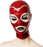 mask latex red white latex hood eye headpiece with back zipper cosplay party ﻿customized