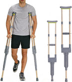 Lightweight Aluminum Wood Grain Cane Crutches for Adults & Elderly (5.92ft-6.75ft Height Fit) – Adjustable, Built-in Storage, 250lb Capacity, Mobility Aid for Walking Support