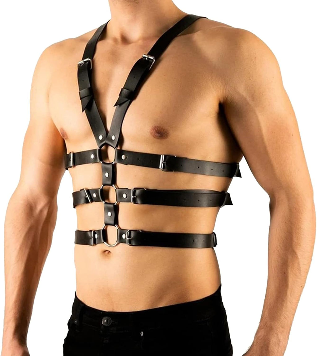 Men's Leather Body Chest Harness Belt Shoulder Cage Belt, Mens Crop Top Chest Muscle Harness, Sexy Punk Body Adjustable Buckle Clothes Outfits