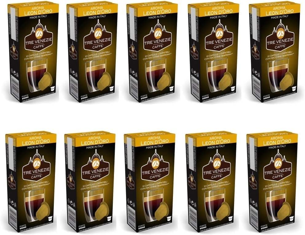 Tre Venezie 100 Nespresso Compatible Coffee Pods - Leon D'oro (10 Packs)
