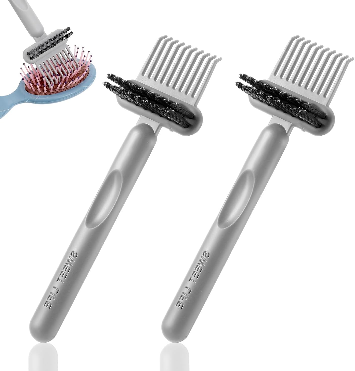 2Pcs Hair Brush Cleaning Tool 2-in-1 Comb Cleaner with Pick and Bristles Hair Brushes Remover Rake Portable Brush Cleaners Combs Cleaner Effective Comb Cleaners for Home and Salon Removing Hairs Dust
