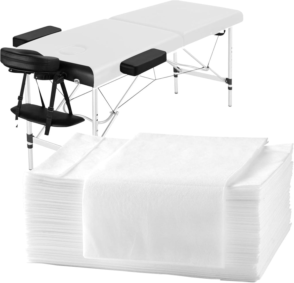 31" X 70" Massage Table Sheets Waterproof and Oil Proof Disposable Bed Sheets Non Woven Fabric SPA Bed Cover for Massage Beauty Tattoos (50pc White)