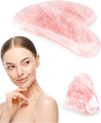 Natrual Rose Quartz Gua Sha Facial Tools | Guasha Tool for Face Sculpting, Shaping, Reduce Puffiness, Tension Relief | Massage Stone for Eyes, Face and Body