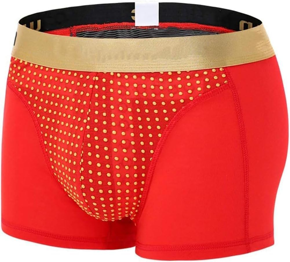 3pcs Men's Magnetic Therapy Boxer Shorts, Enlargement Underwear for Improving Male Power (red,Large)
