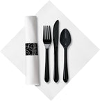 Hoffmaster Caterwrap Heavyweight Cutlery Combo, Fork/spoon/knife/napkin, Black, 100/carton