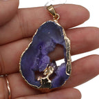 LE SKY Natural Stone Pendants Irregular Geode Crystal Agate Pendants with Middle Crystal Healing Agate Charms for Jewelry Making 2 Pcs